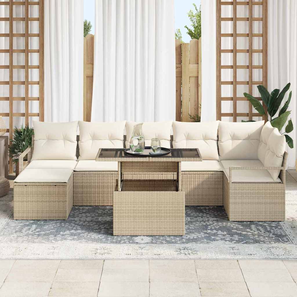 Tuin Sofa Set met kussen 8 pcs beige en crèmekleurig
