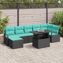 Tuin Sofa Set met kussen 8 pcs Zwart en Blauw poly rattan