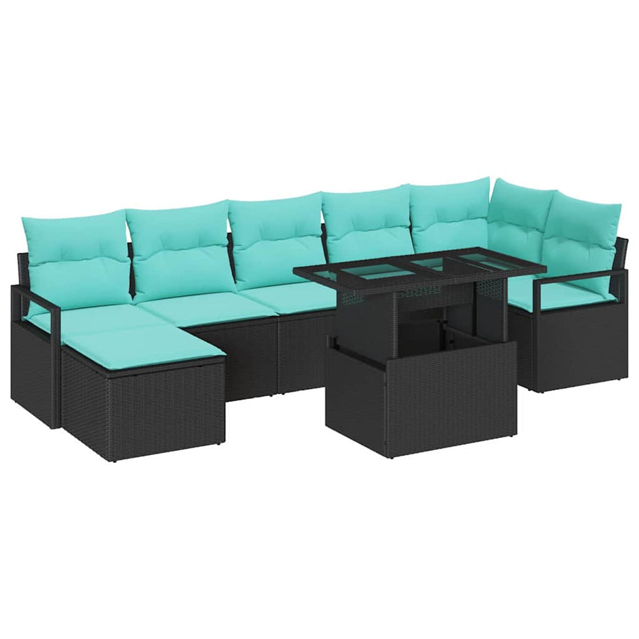 Tuin Sofa Set met kussen 8 pcs Zwart en Blauw poly rattan