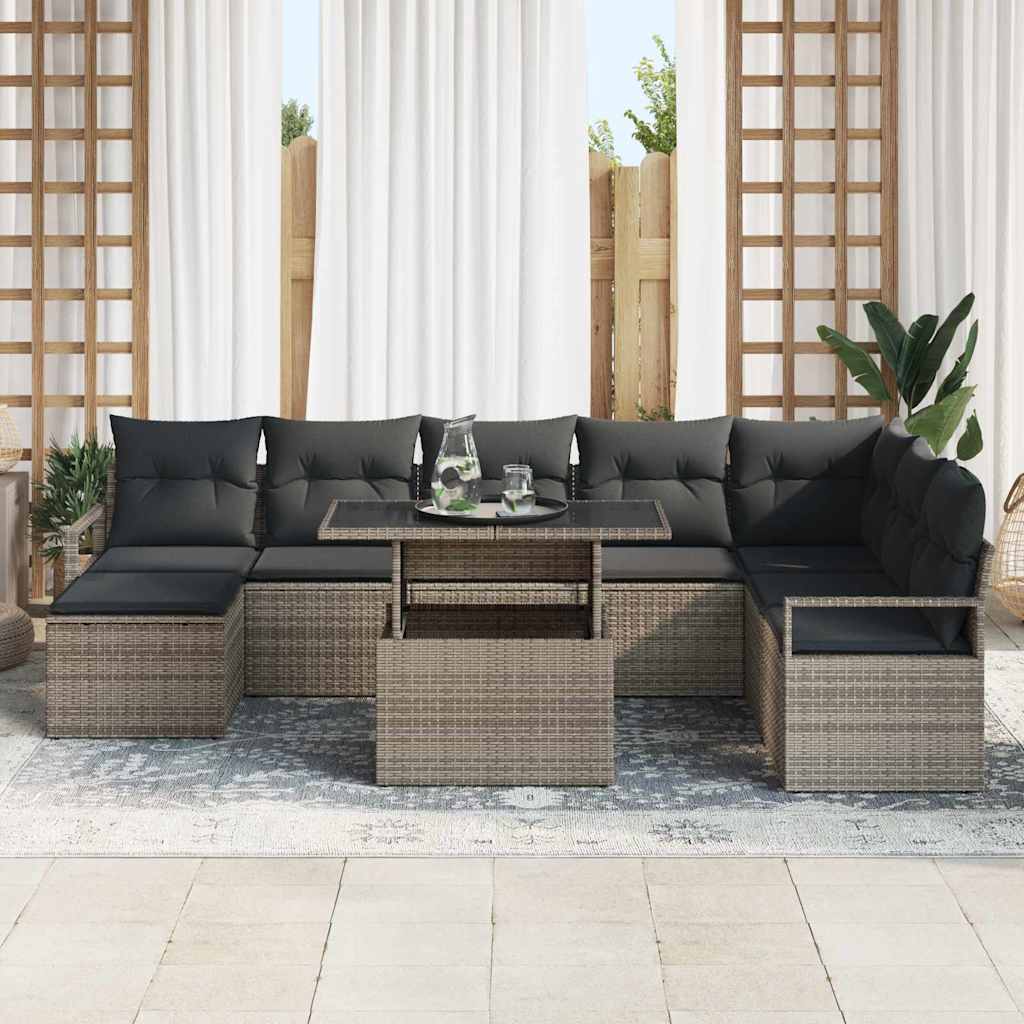 Tuin Sofa Set 9 pcs Grijs Poly rattan en gepoedercoat staal