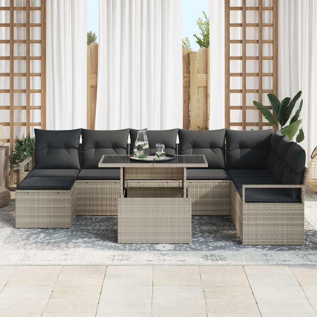 Tuin Sofa Set met kussen 9 pcs Lichtgrijs