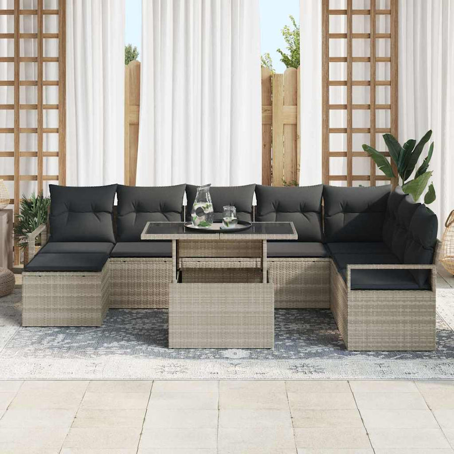 Tuin Sofa Set met kussen 9 pcs Lichtgrijs
