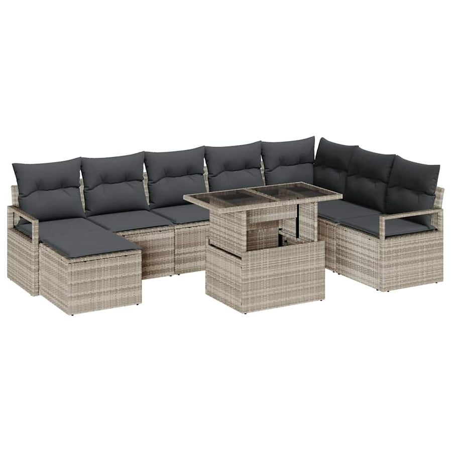 Tuin Sofa Set met kussen 9 pcs Lichtgrijs