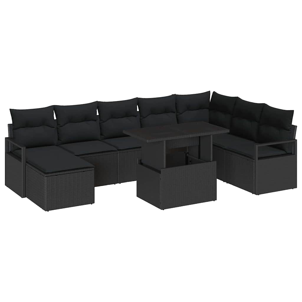 Tuin Sofa Set 9 pcs Zwart Poly rattan en gepoedercoat staal