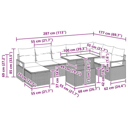 Tuin Sofa Set 9 pcs Zwart Poly rattan en gepoedercoat staal