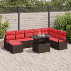 Garden Sofa Set with cushions 9 pcs Brown and Red poly rattan