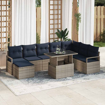 Tuin Sofa Set met kussen met opslag 9 pcs grijs en marineblauw