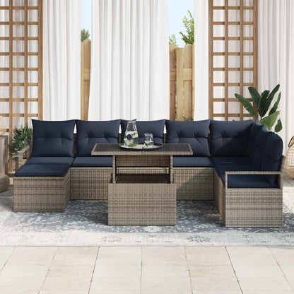 Tuin Sofa Set met kussen met opslag 9 pcs grijs en marineblauw