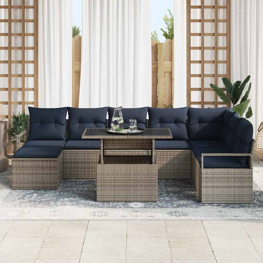 Tuin Sofa Set met kussen met opslag 9 pcs grijs en marineblauw