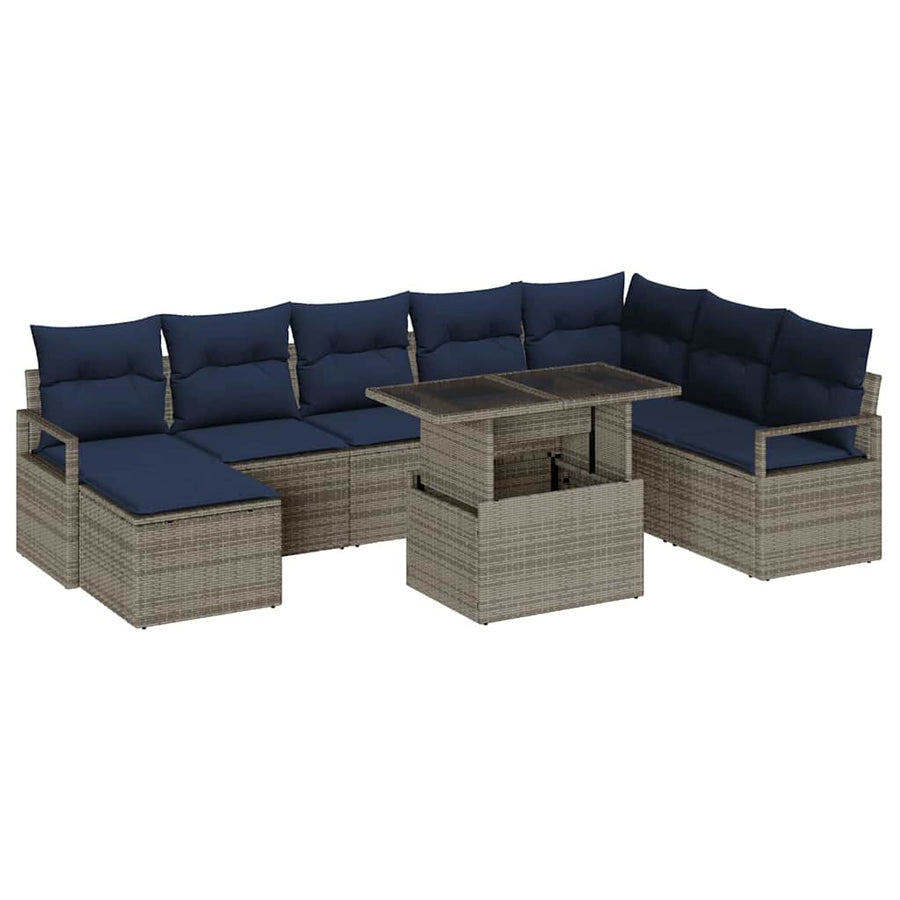Tuin Sofa Set met kussen met opslag 9 pcs grijs en marineblauw