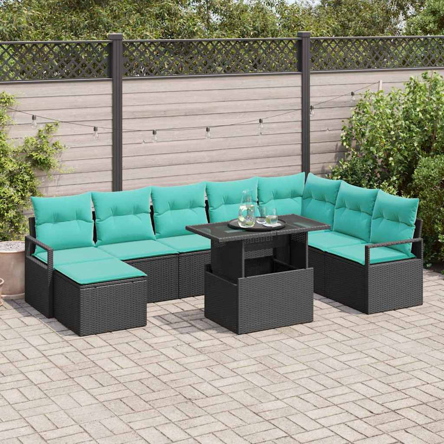 Tuin Sofa Set met kussen met opslag 9 pcs Zwart en blauw