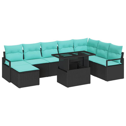 Tuin Sofa Set met kussen met opslag 9 pcs Zwart en blauw