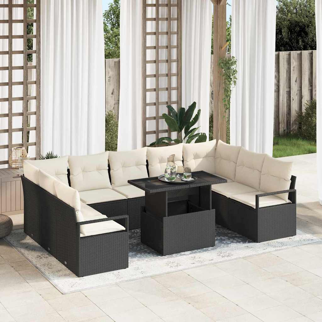 Tuin Sofa Set met kussen 10 pcs Zwart en crème poly rattan