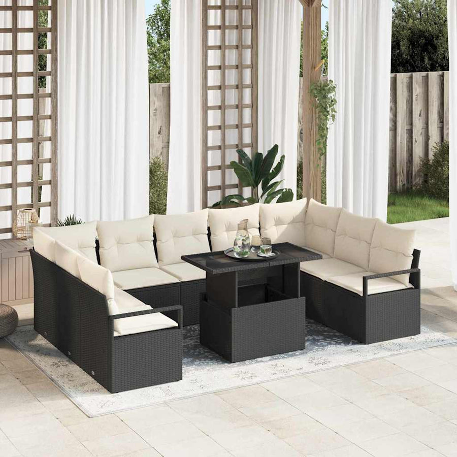Tuin Sofa Set met kussen 10 pcs Zwart en crème poly rattan