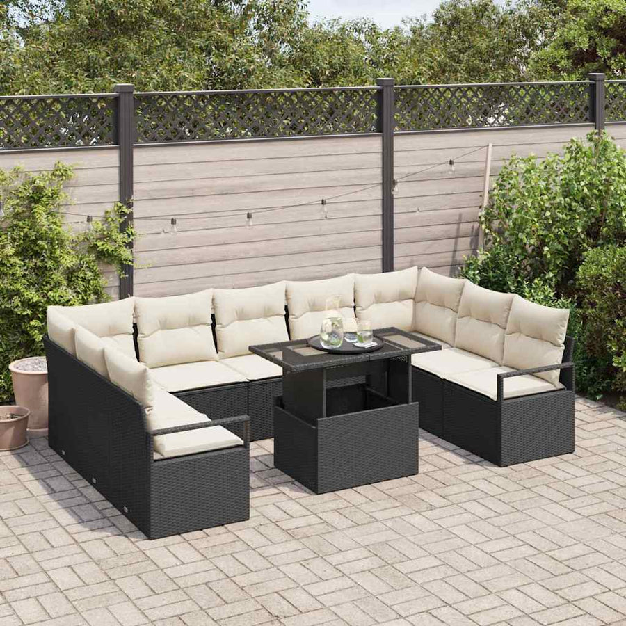 Tuin Sofa Set met kussen 10 pcs Zwart en crème poly rattan