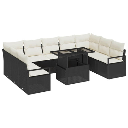 Tuin Sofa Set met kussen 10 pcs Zwart en crème poly rattan
