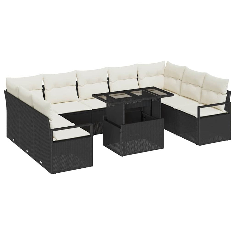 Tuin Sofa Set met kussen 10 pcs Zwart en crème poly rattan