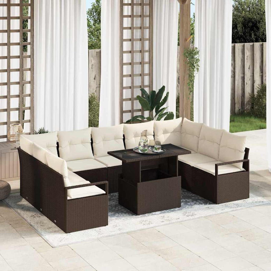 Tuin Sofa Set met kussen 10 pcs Bruin en Crème poly rattan