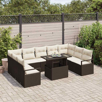 Tuin Sofa Set met kussen 10 pcs Bruin en Crème poly rattan