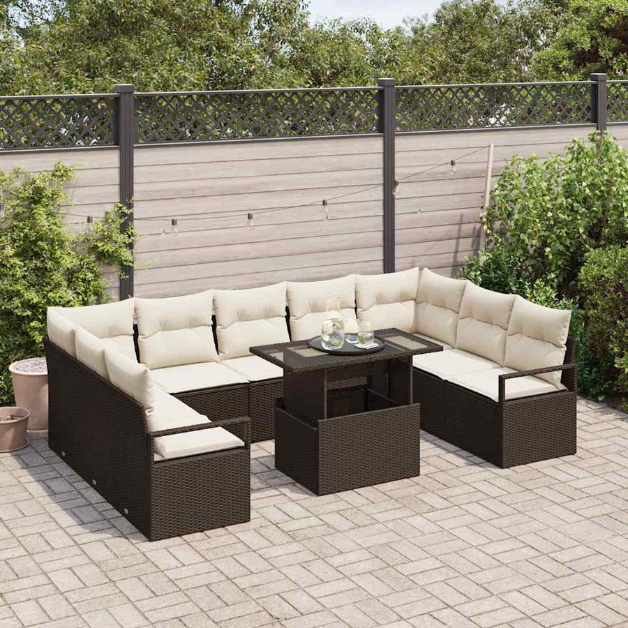 Tuin Sofa Set met kussen 10 pcs Bruin en Crème poly rattan