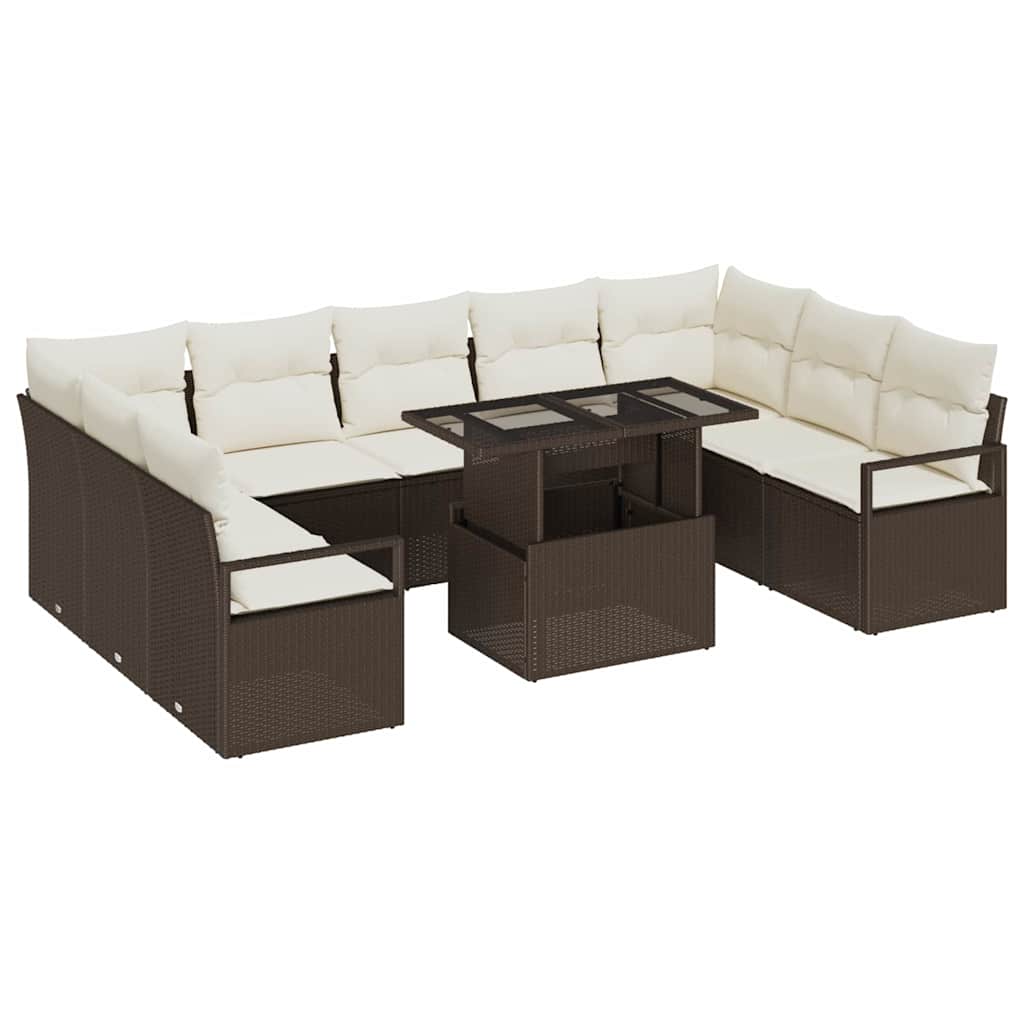 Tuin Sofa Set met kussen 10 pcs Bruin en Crème poly rattan