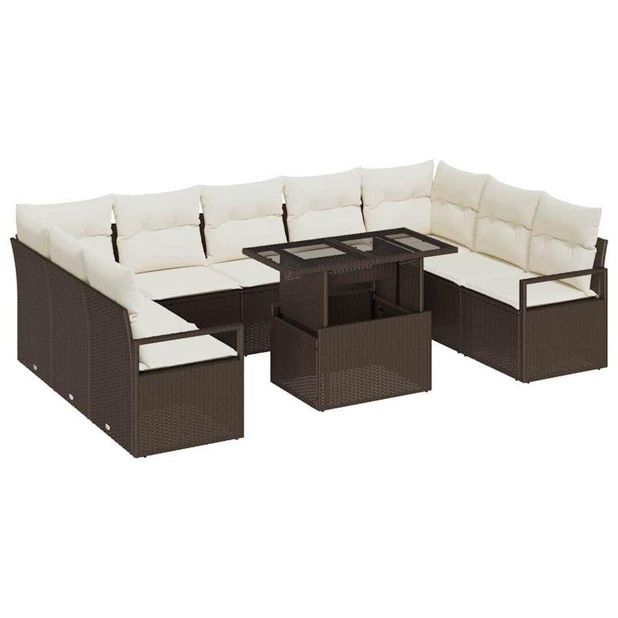 Tuin Sofa Set met kussen 10 pcs Bruin en Crème poly rattan