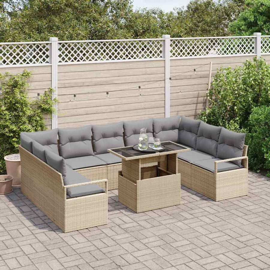 Tuin Sofa Set met kussen 10 pcs beige en lichtgrijs poly rattan