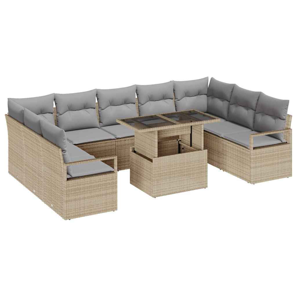 Tuin Sofa Set met kussen 10 pcs beige en lichtgrijs poly rattan