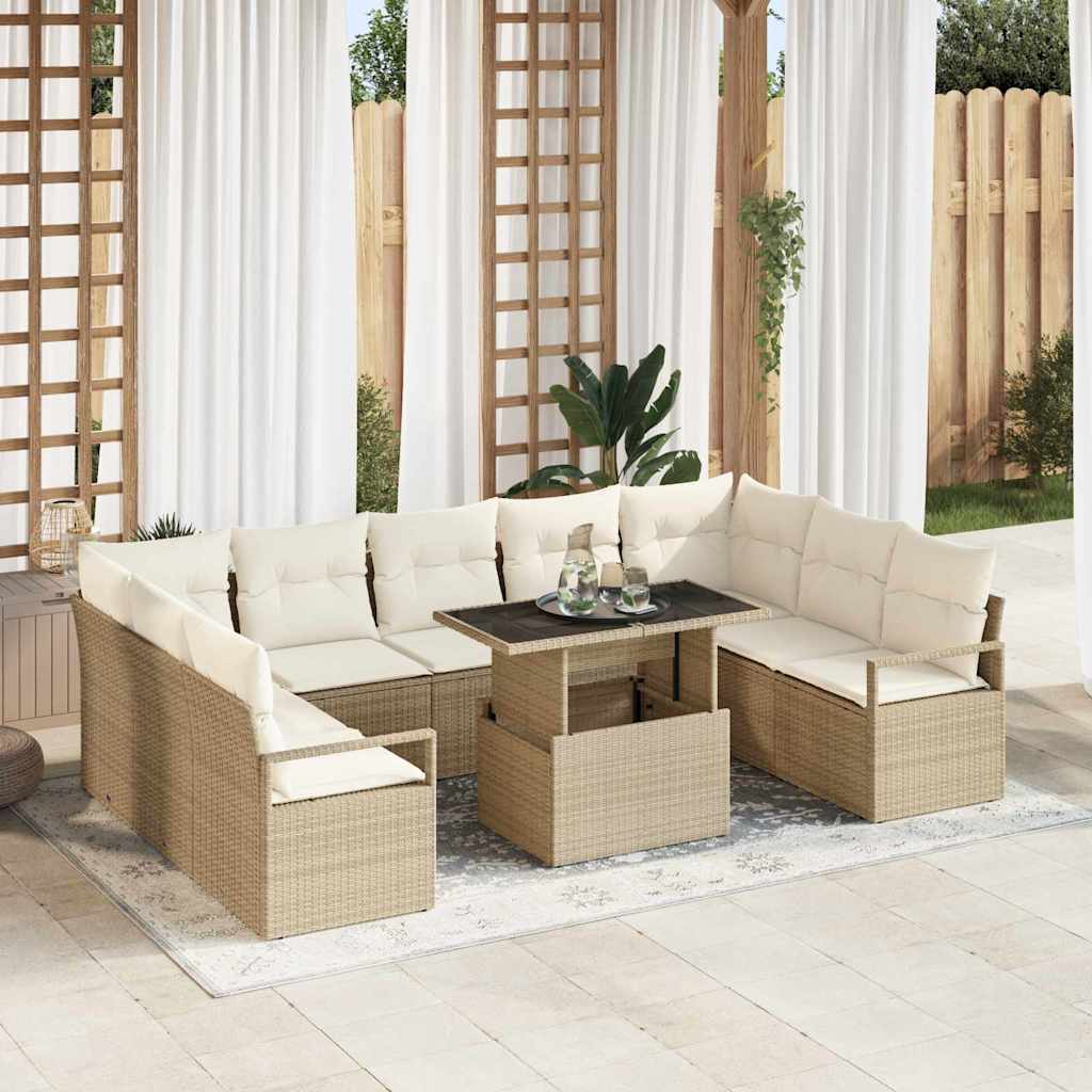 Tuin Sofa Set met kussen 10 pcs Beige en Crème poly rattan