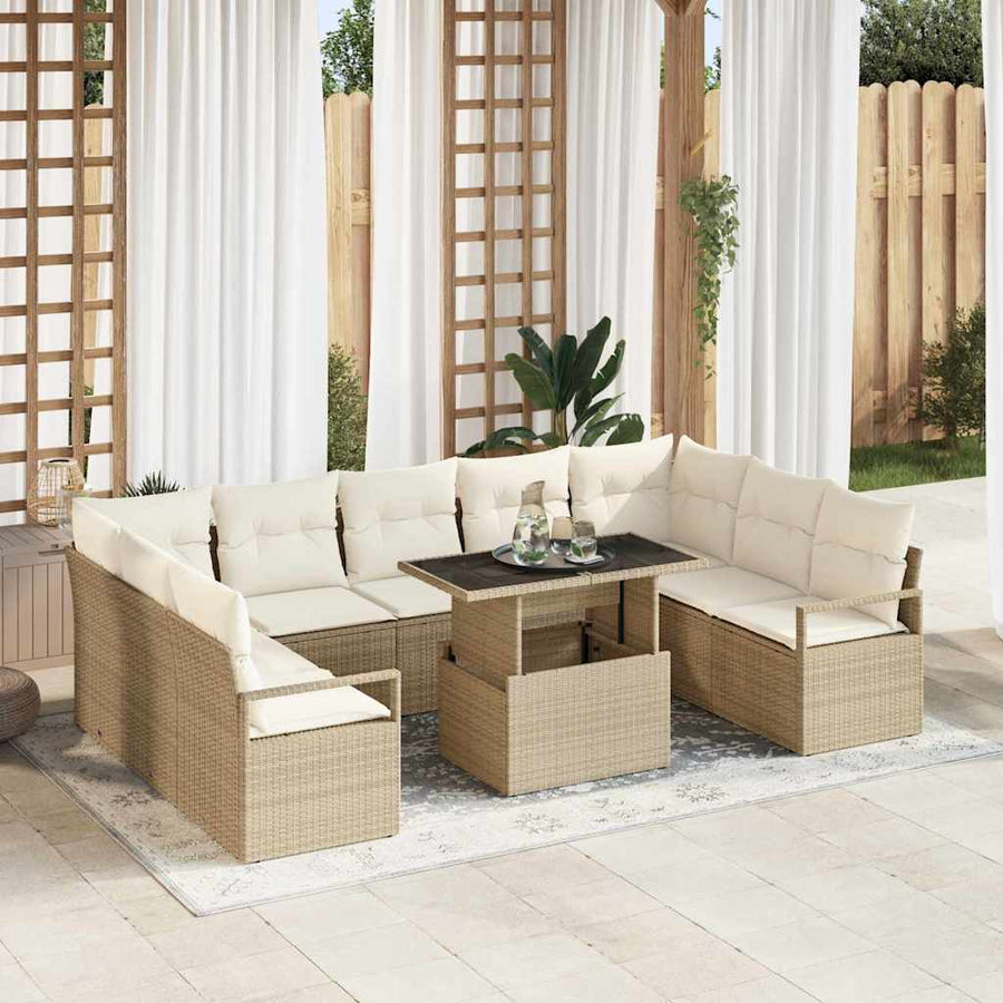 Tuin Sofa Set met kussen 10 pcs Beige en Crème poly rattan