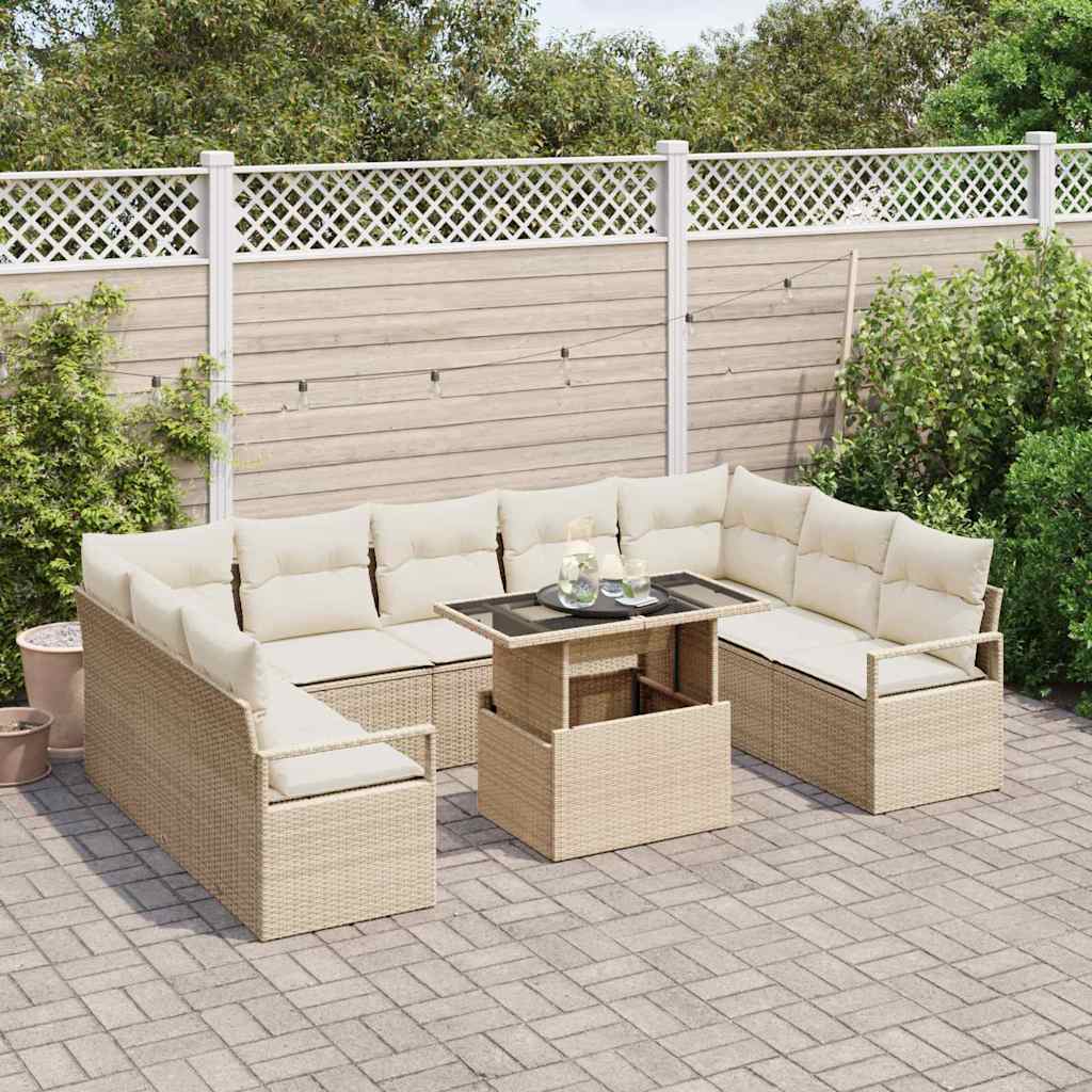 Tuin Sofa Set met kussen 10 pcs Beige en Crème poly rattan