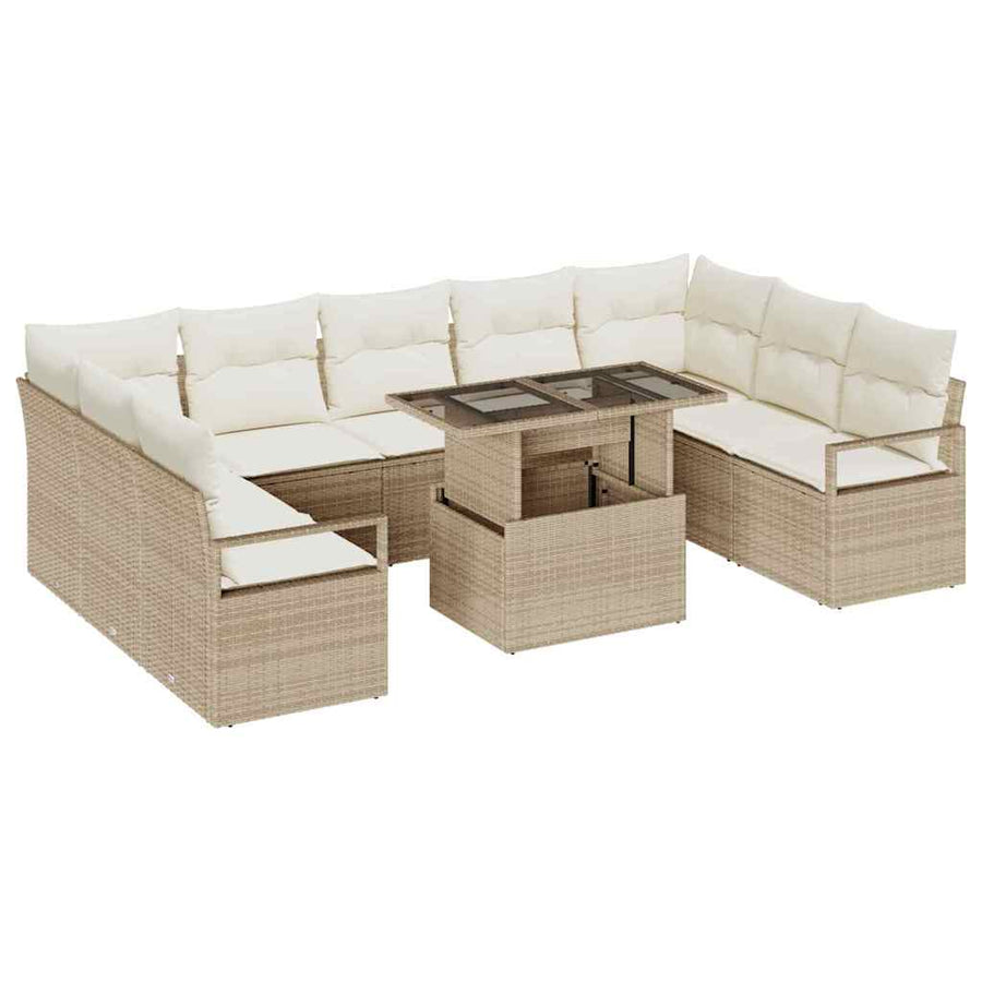 Tuin Sofa Set met kussen 10 pcs Beige en Crème poly rattan