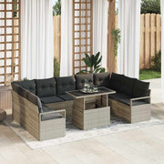Loungeset poly rattan lichtgrijs 10-delig