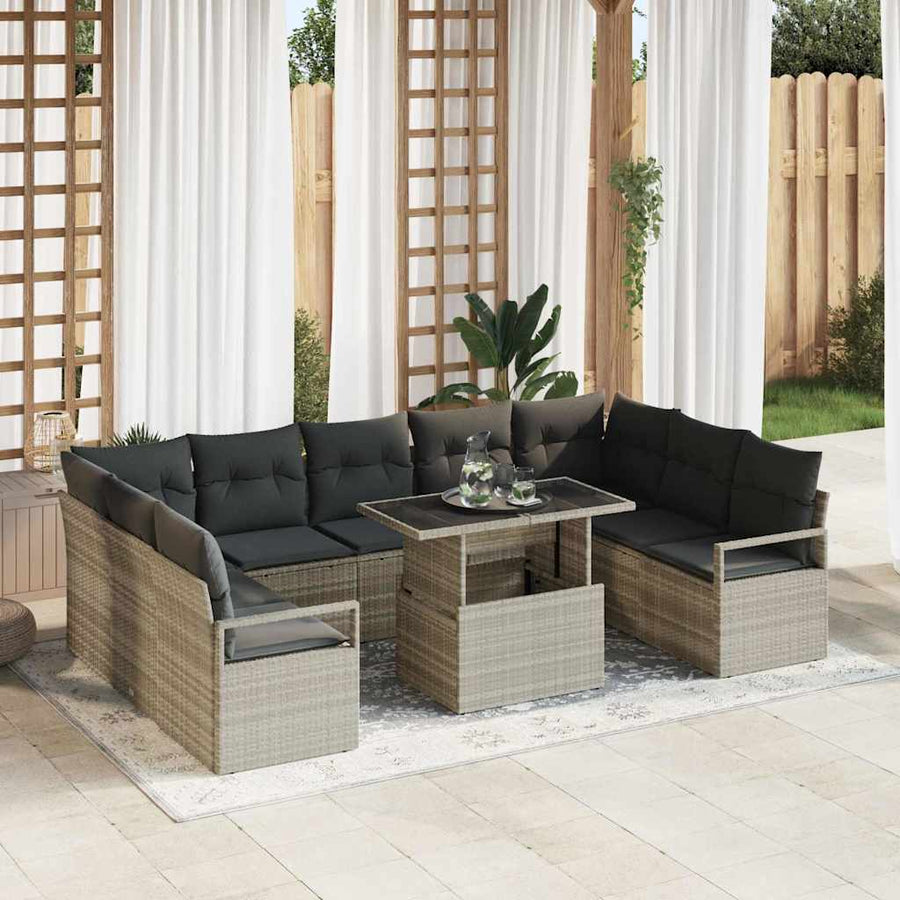 Tuin Sofa Set met kussen 10 pcs Lichtgrijs poly rattan