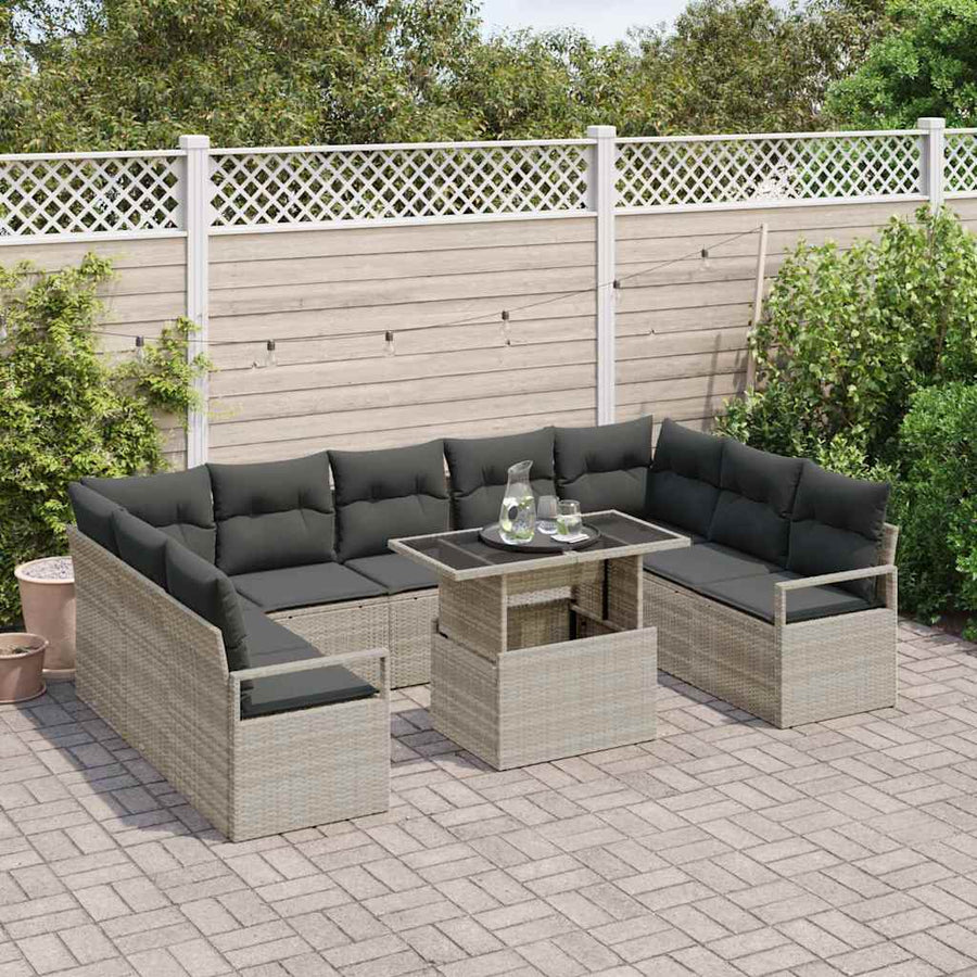 Tuin Sofa Set met kussen 10 pcs Lichtgrijs poly rattan