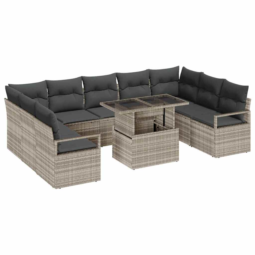 Tuin Sofa Set met kussen 10 pcs Lichtgrijs poly rattan