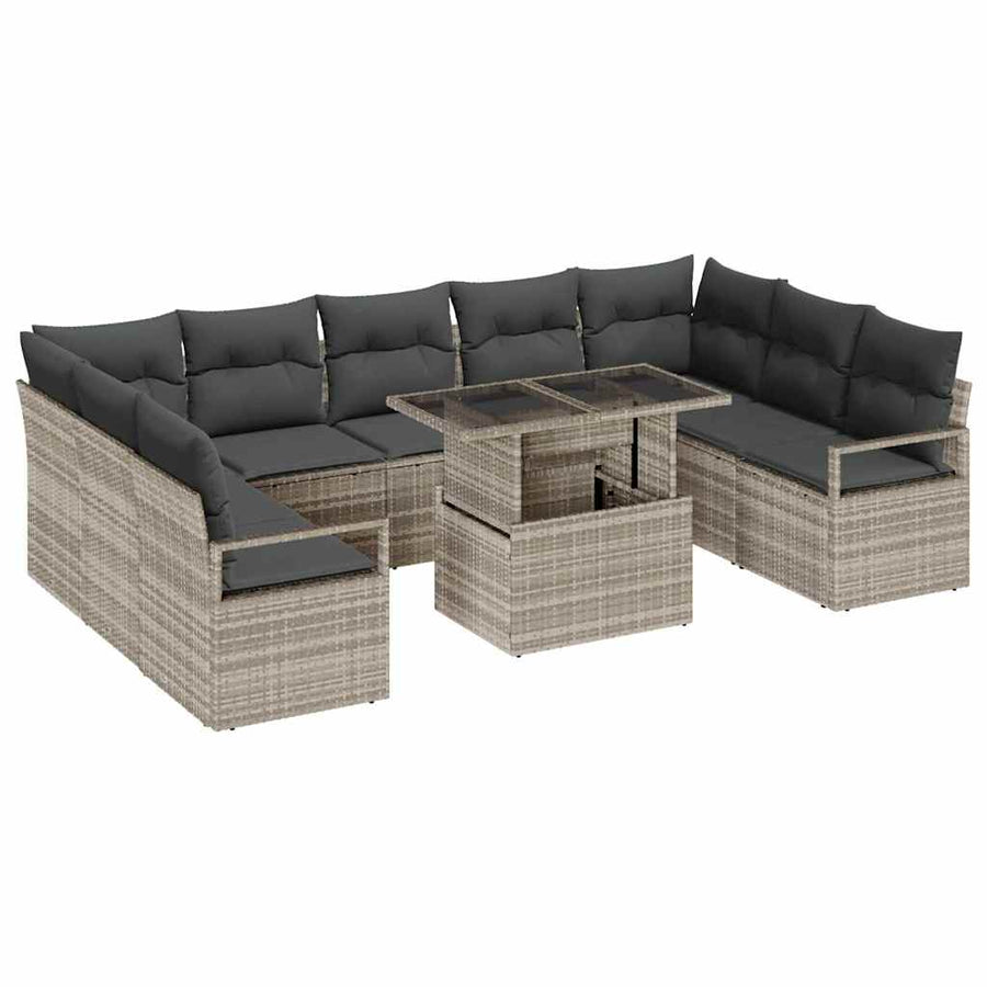 Tuin Sofa Set met kussen 10 pcs Lichtgrijs poly rattan