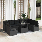 Tuin loungeset poly rattan zwart 10-delig