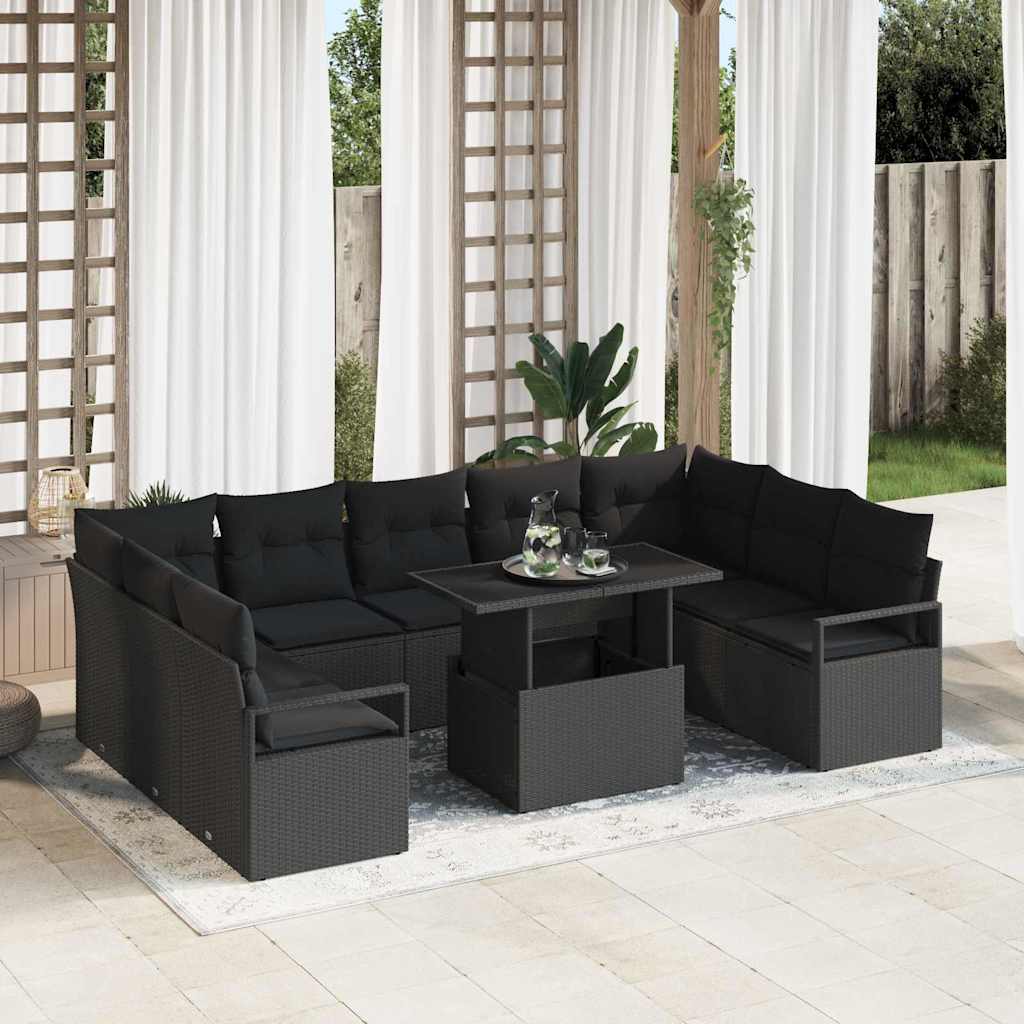 Tuin Sofa Set met kussen 10 pcs Zwart poly rattan