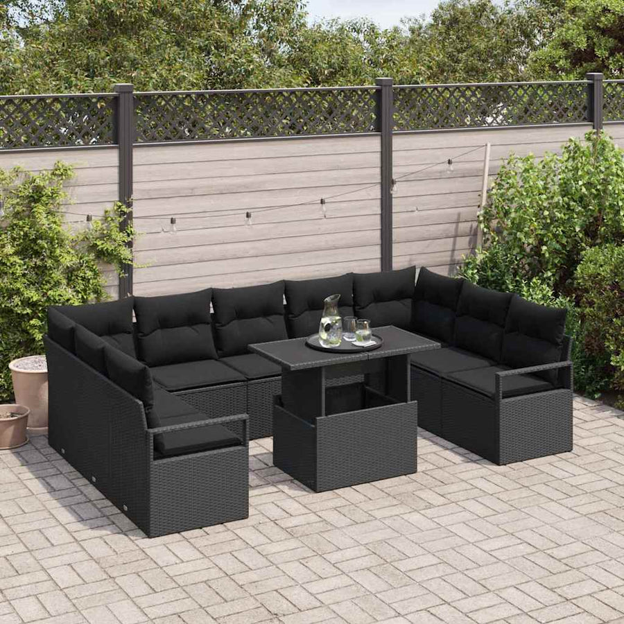 Tuin Sofa Set met kussen 10 pcs Zwart poly rattan