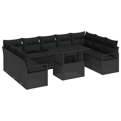 Tuin Sofa Set met kussen 10 pcs Zwart poly rattan