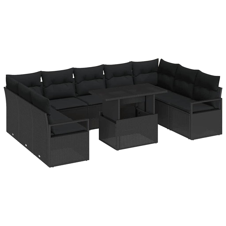 Tuin Sofa Set met kussen 10 pcs Zwart poly rattan