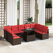 Loungeset poly riet bruin rood 10-delig