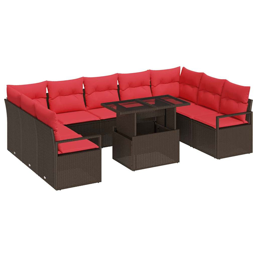Tuin Sofa Set met opslag 10 pcs Bruin en Rood Poly riet