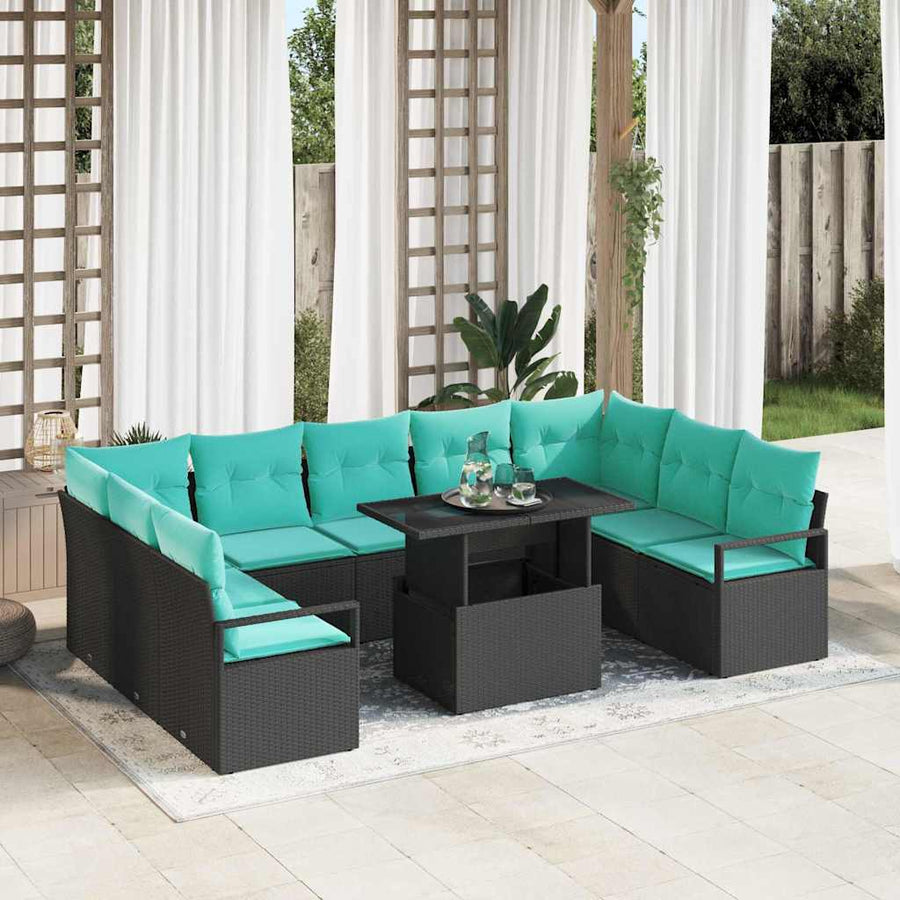 Tuin Sofa Set met opslag 10 pcs Zwart en Blauw Poly riet