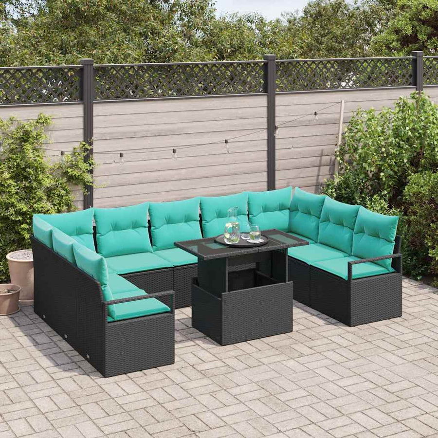 Tuin Sofa Set met opslag 10 pcs Zwart en Blauw Poly riet