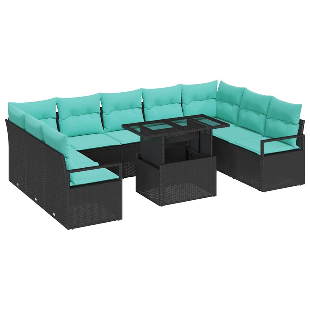 Tuin Sofa Set met opslag 10 pcs Zwart en Blauw Poly riet