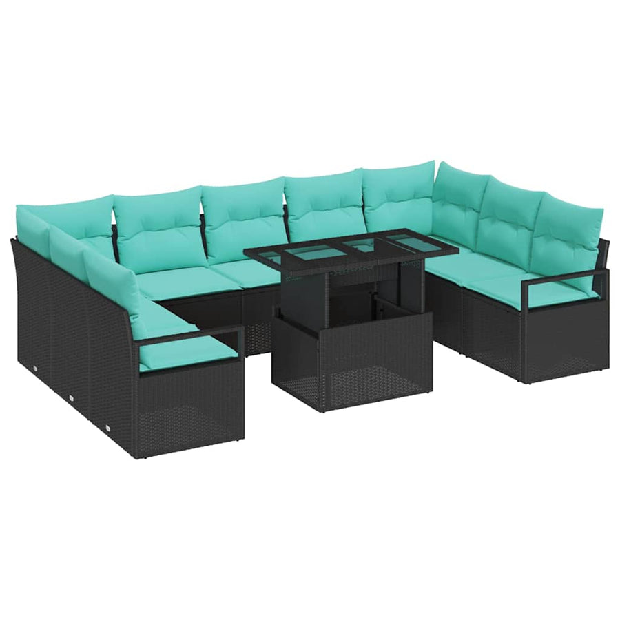 Tuin Sofa Set met opslag 10 pcs Zwart en Blauw Poly riet