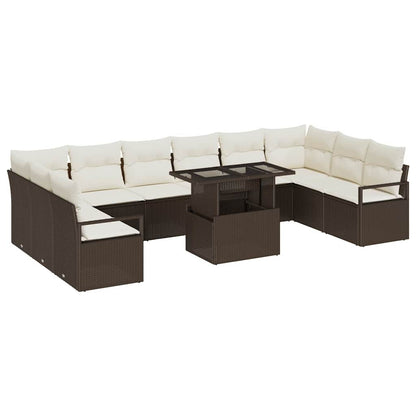 Tuin Sofa Set met kussen 11 pcs Bruin en Crème poly rattan