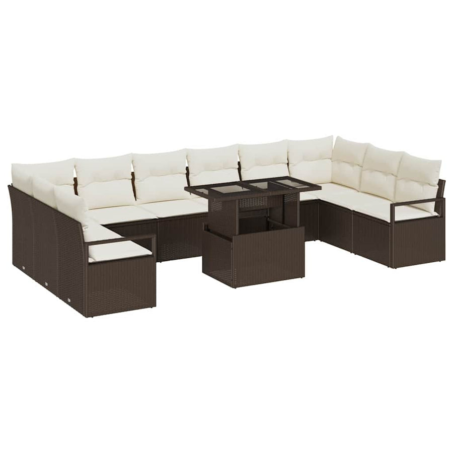 Tuin Sofa Set met kussen 11 pcs Bruin en Crème poly rattan